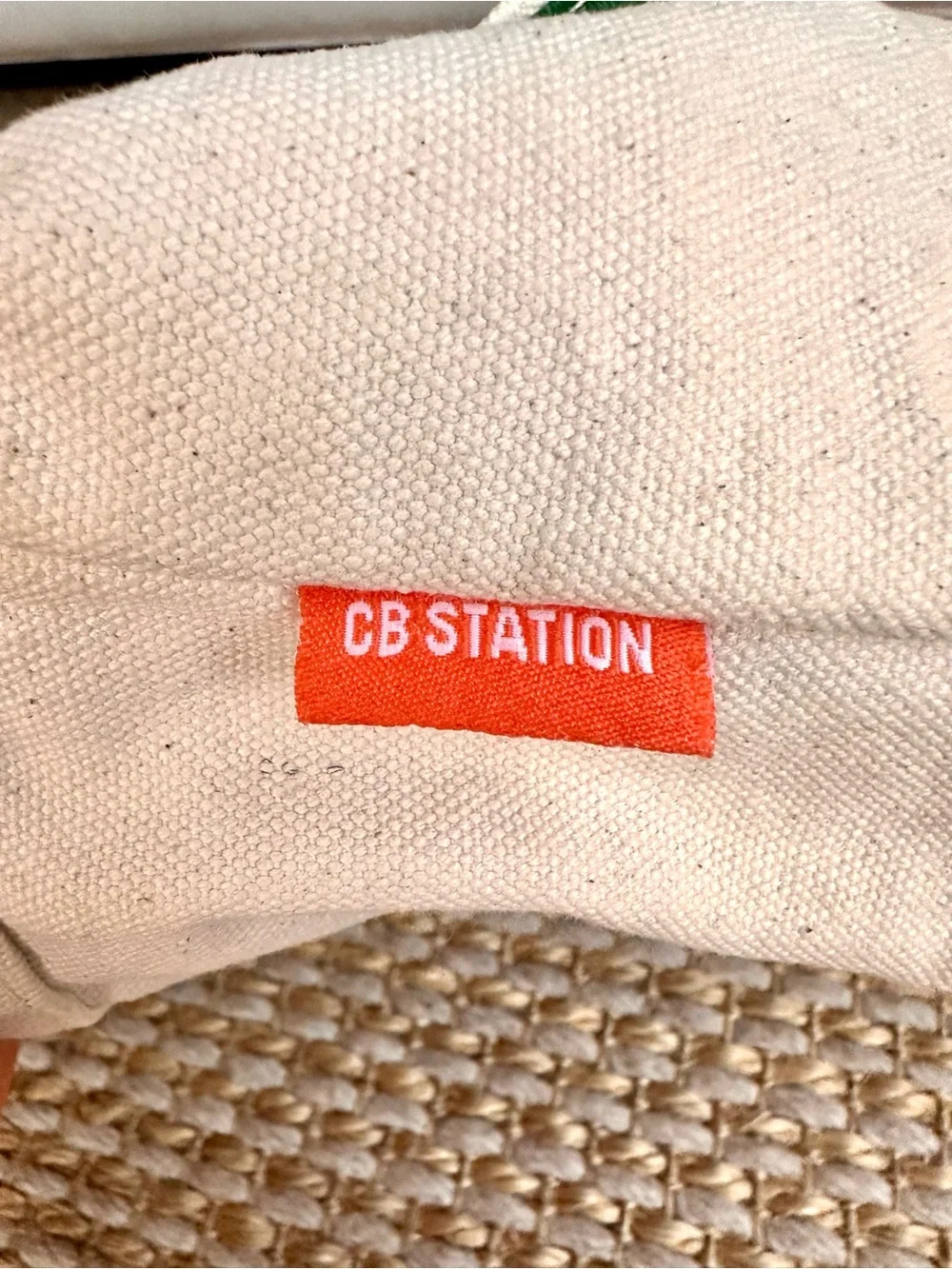 CB Station Monogram Canvas Tote Bag Green Natural Zip Top Preppy Boat Tote
